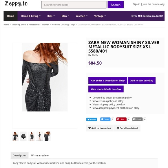 NWT Zara new woman shiny silver bodysuit size XS - Picture 2 of 6